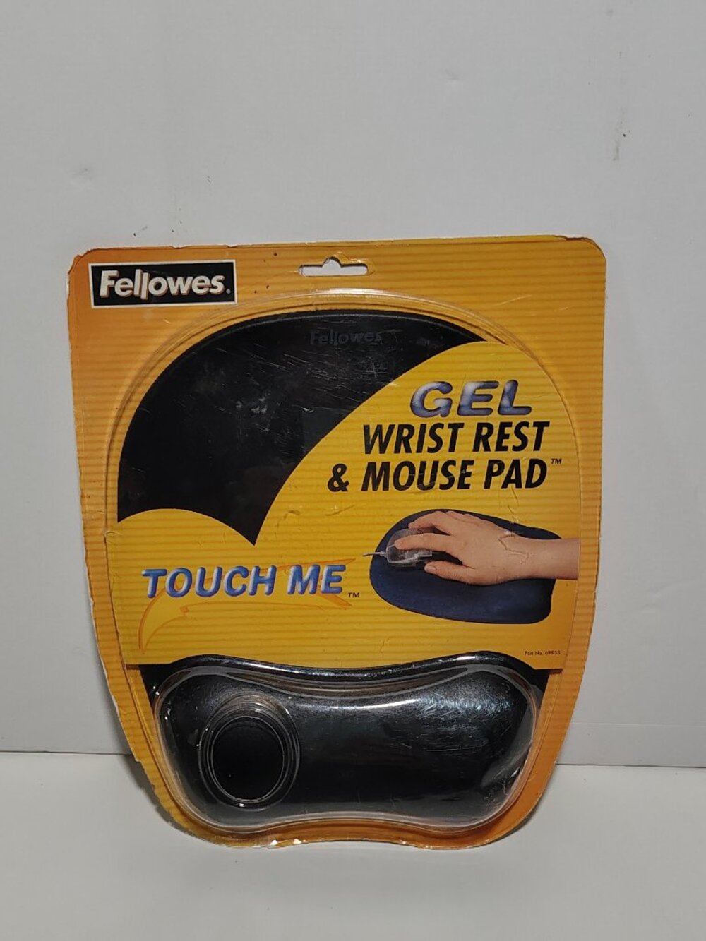 Vintage 2001 Fellowes Touch Me Gel Wrist Rest Mouse Pad Black NOS Sealed 69955